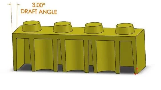 Injection molding machine showing draft angle design