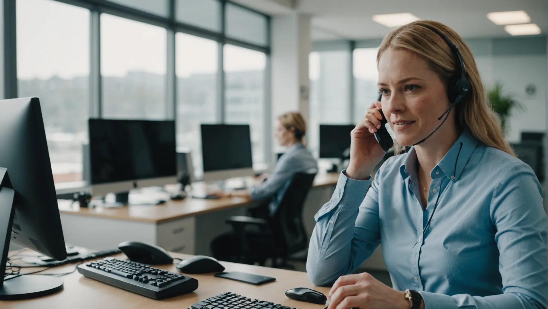 Customer service representative assisting a client with after-sales service