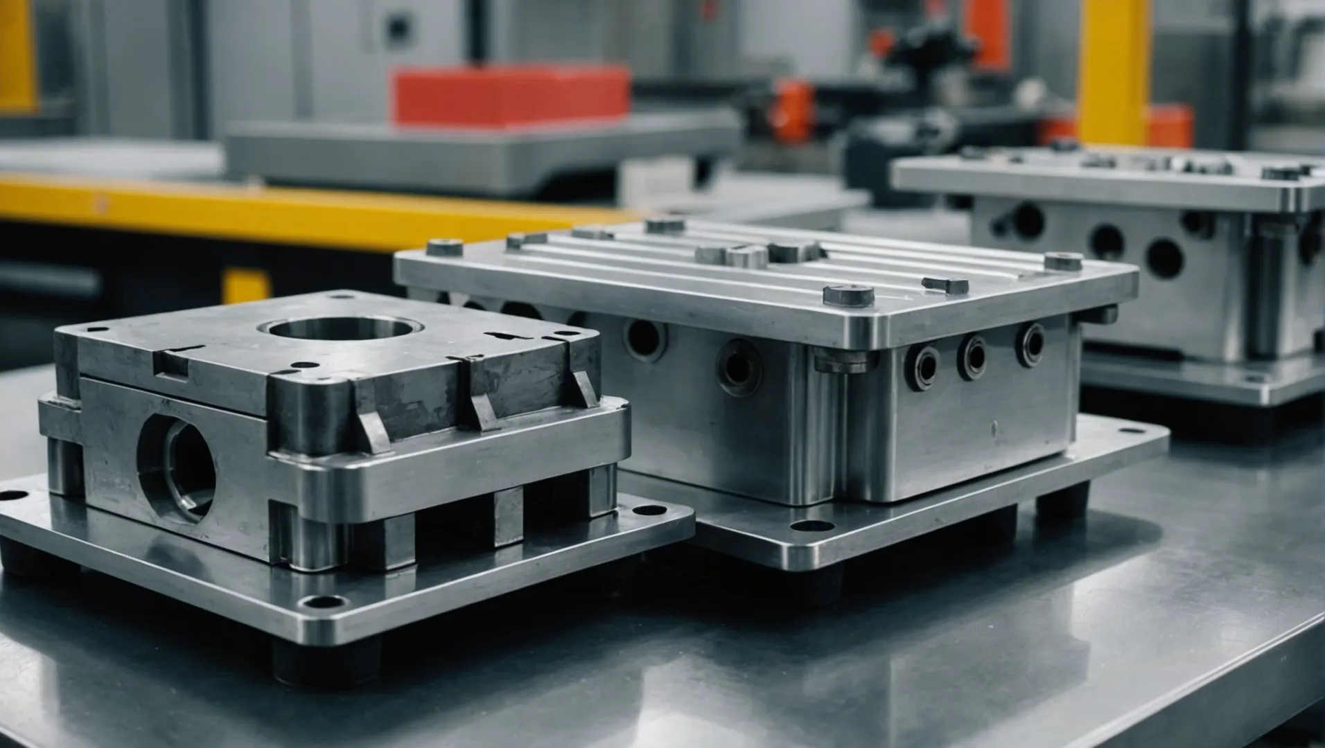 Aluminum and steel molds side by side on a workbench.