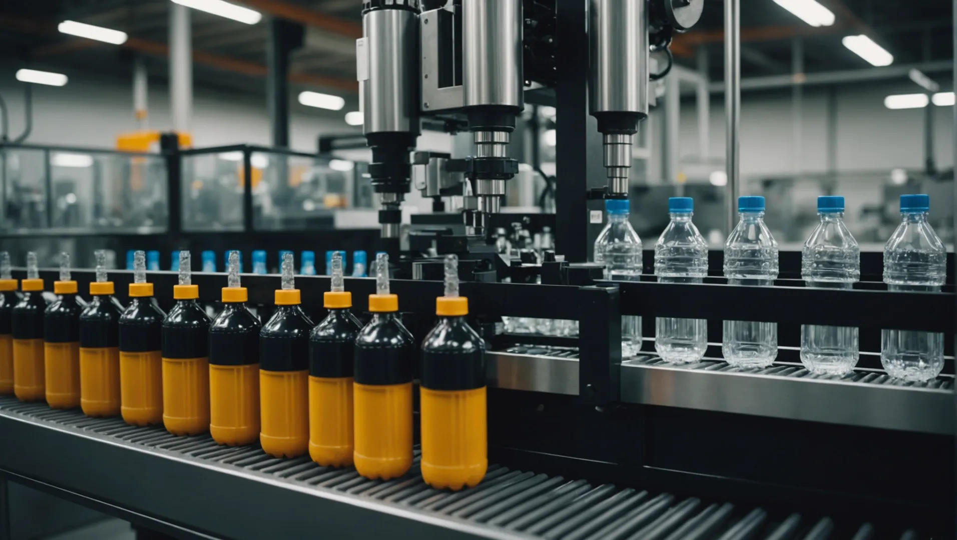 HDPE bottles being produced via blow molding process