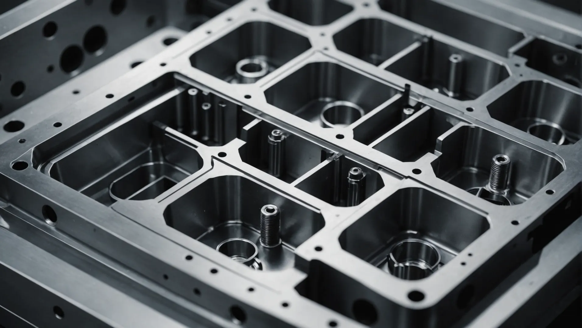 Close-up of an injection mold cavity design with detailed surface finish and cooling channels