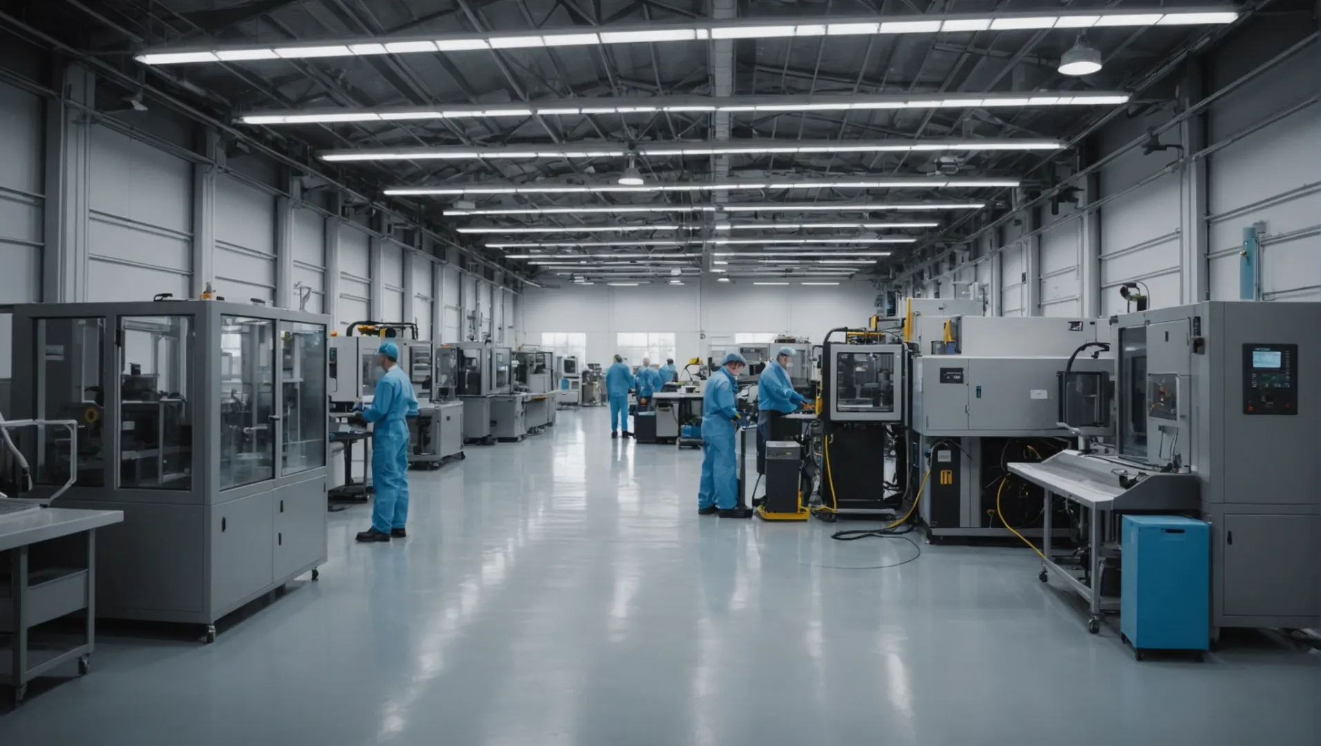 A pristine injection molding facility with machines and clean floors