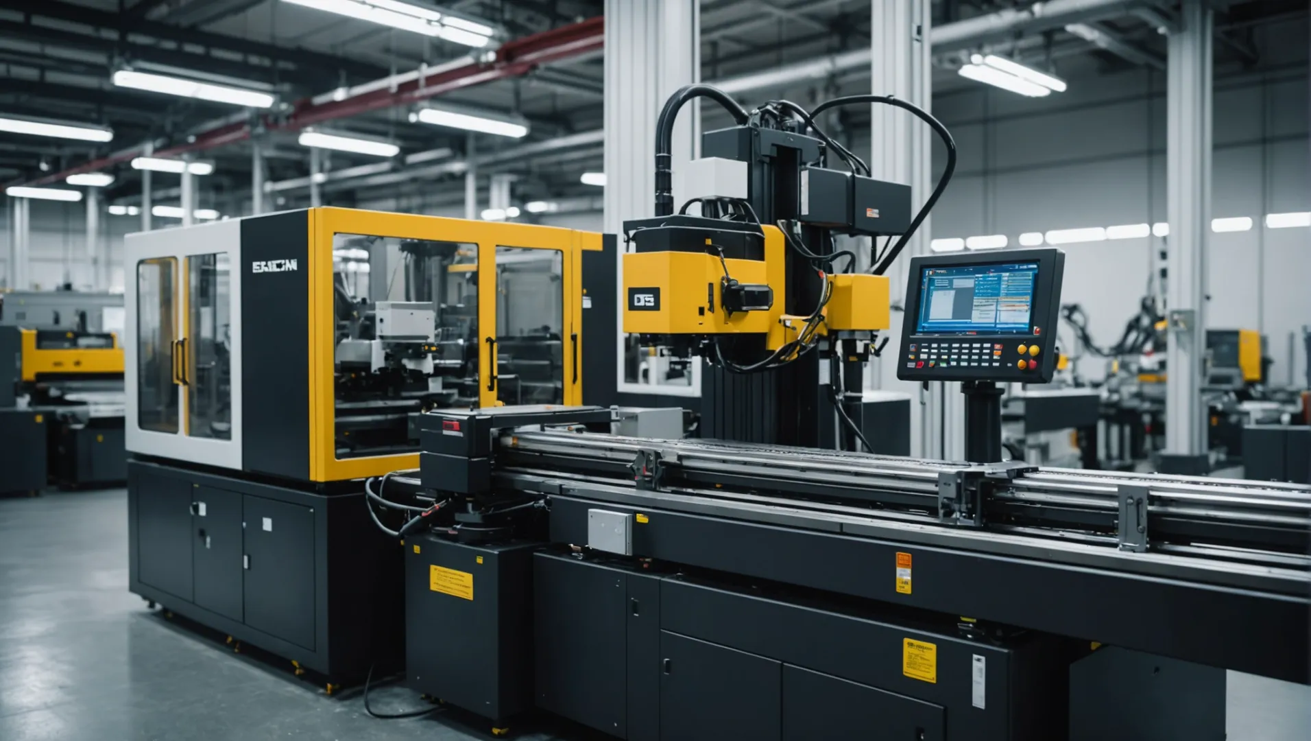 High-speed injection molding machine in operation