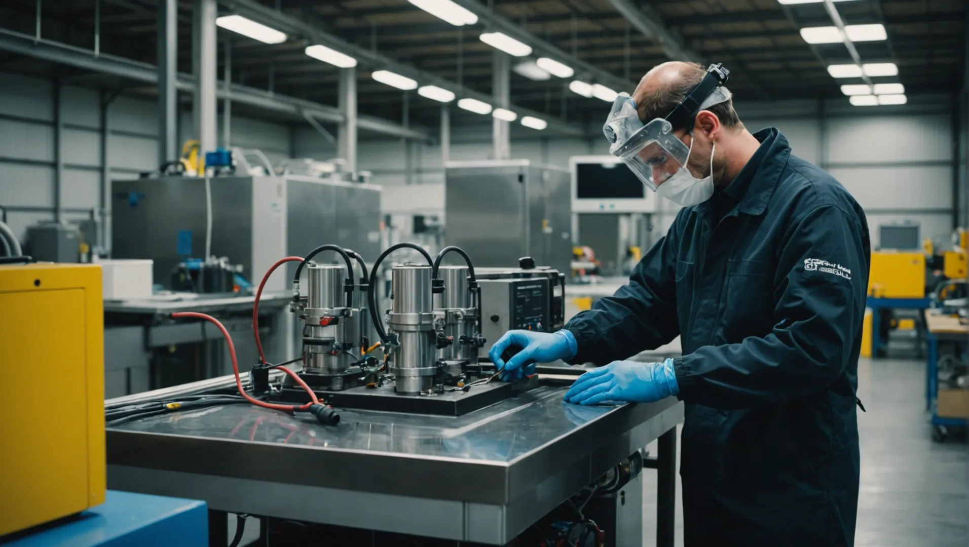 Technician cleaning injection mold cooling pipes using ultrasonic equipment