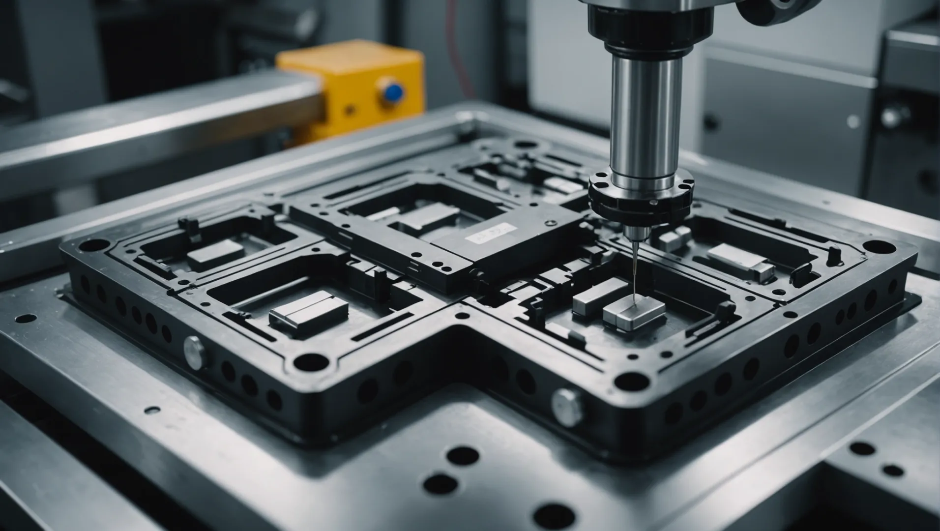 Injection mold with highlighted gate position for optimal plastic flow.