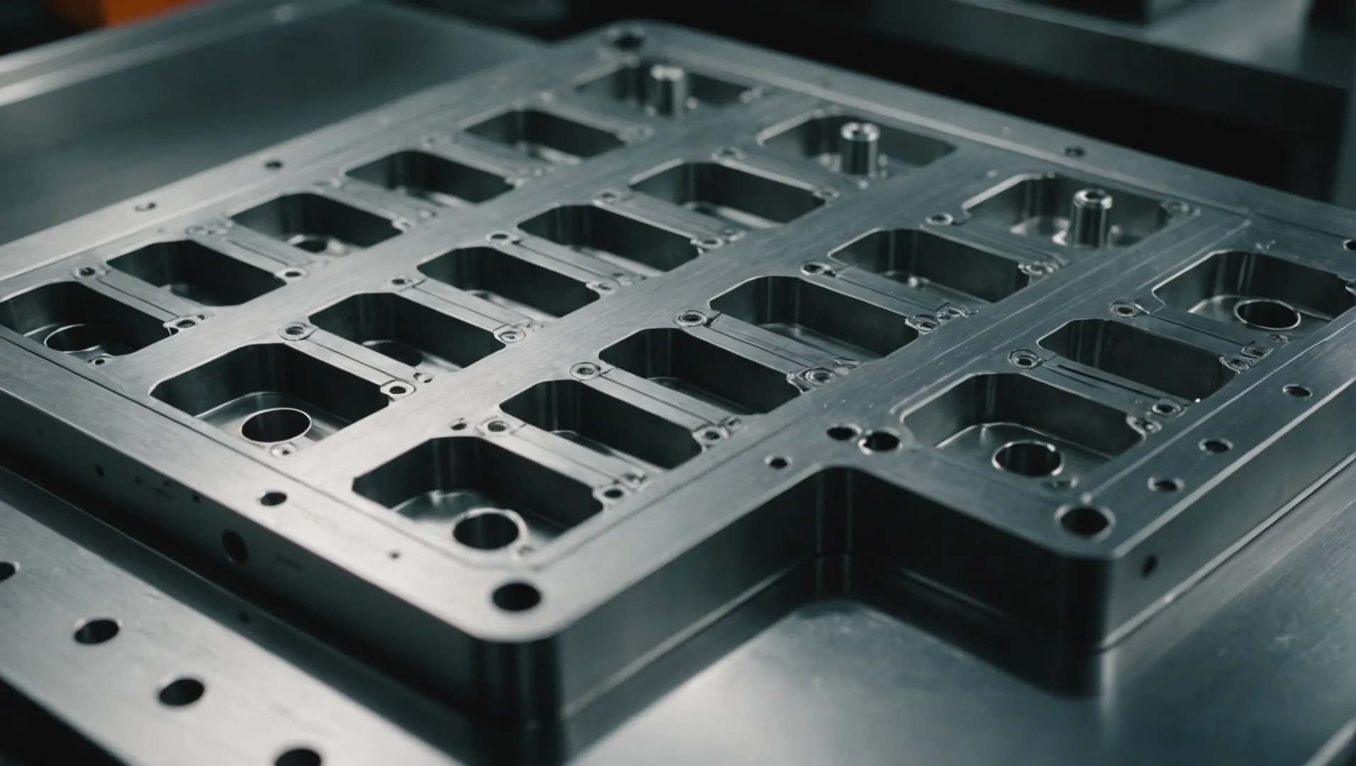 Close-up of an injection mold showing parting surface design