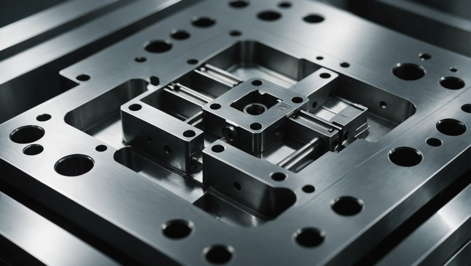 Close-up view of a polished injection mold with a reflective surface.