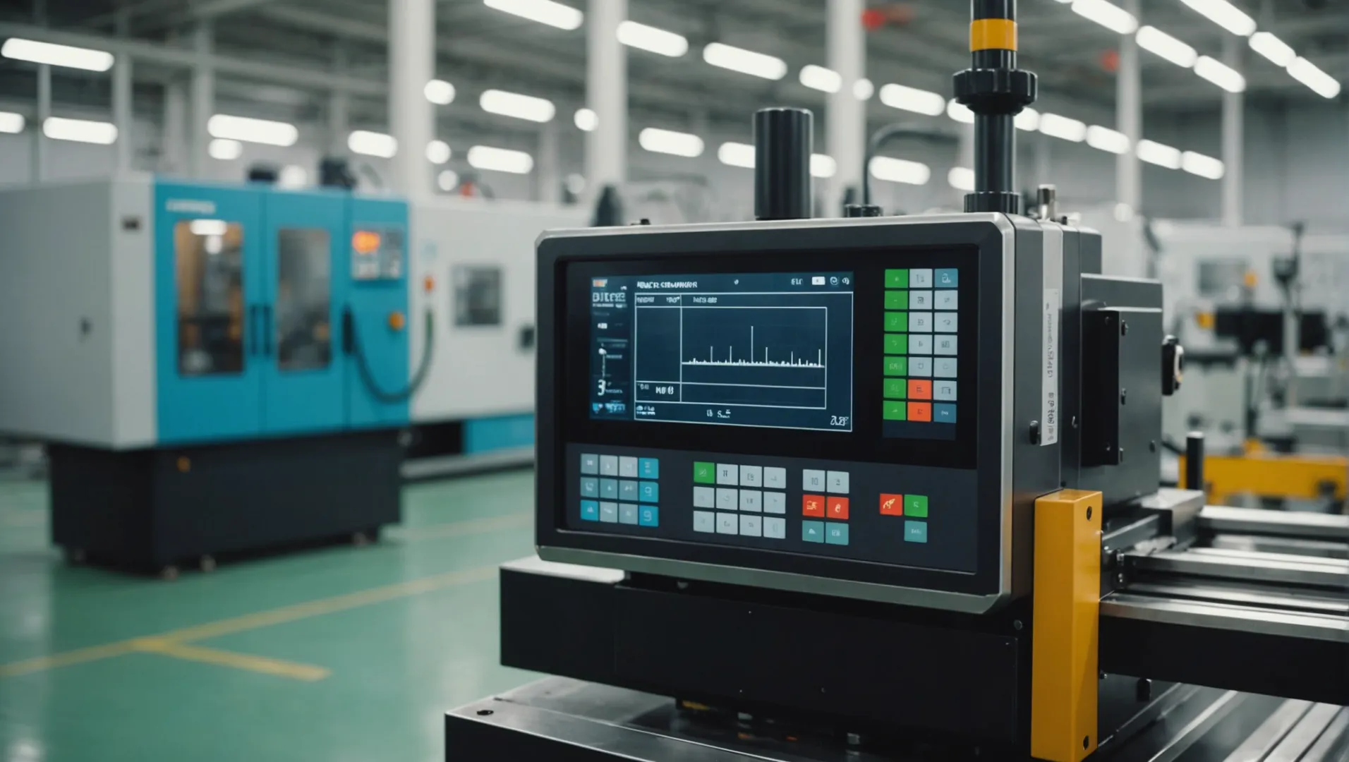 Injection molding machine with a focus on parameters display screen