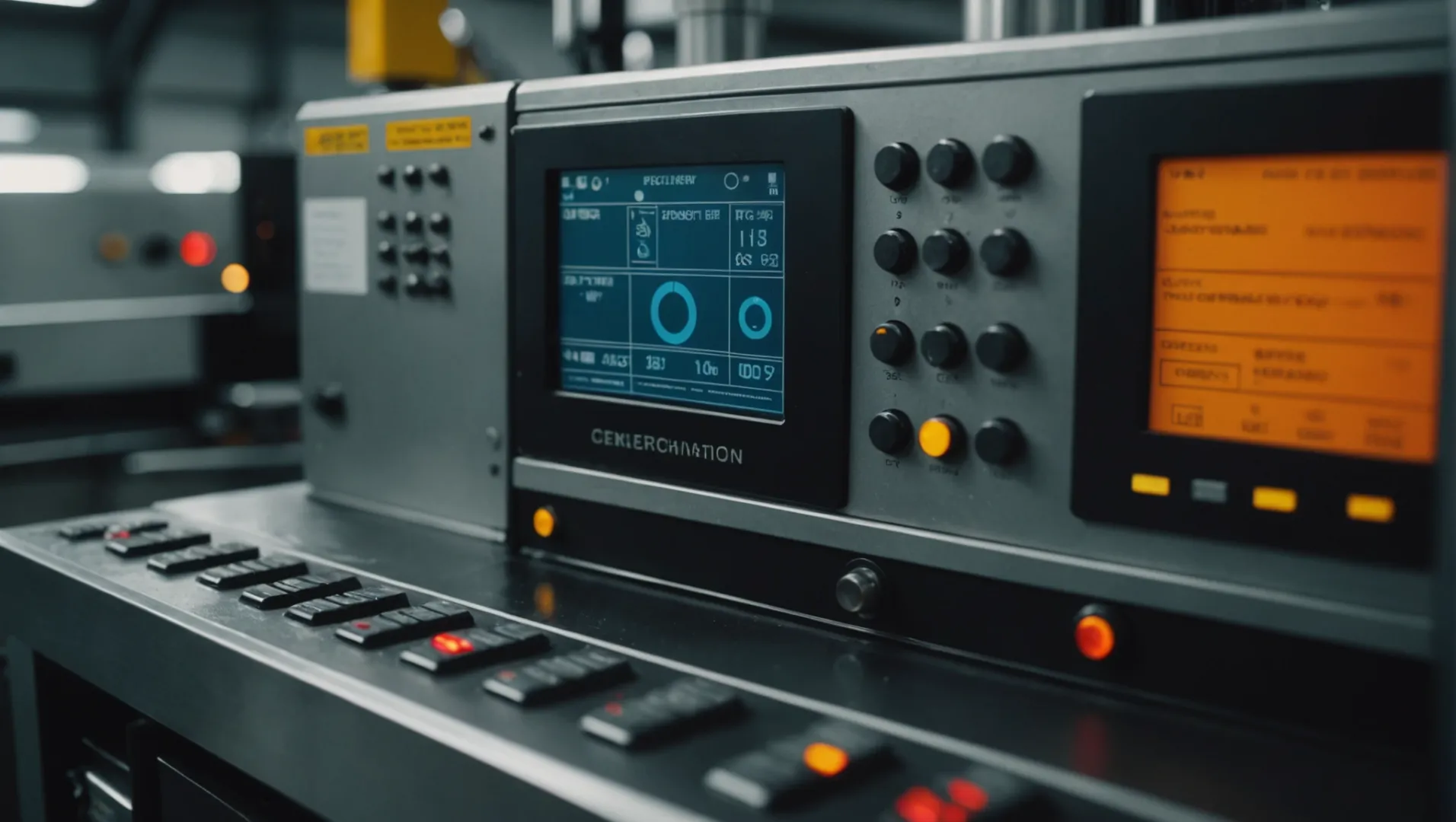 Close-up of an injection molding machine with temperature controls.