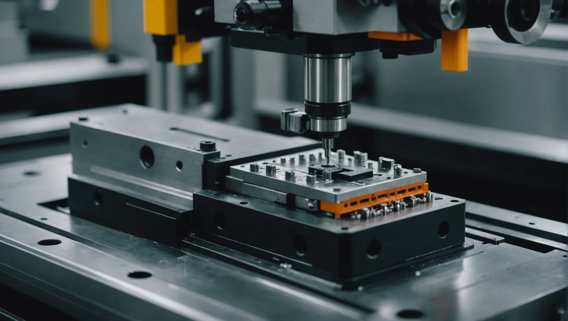 Close-up of an injection mold with plastic being injected