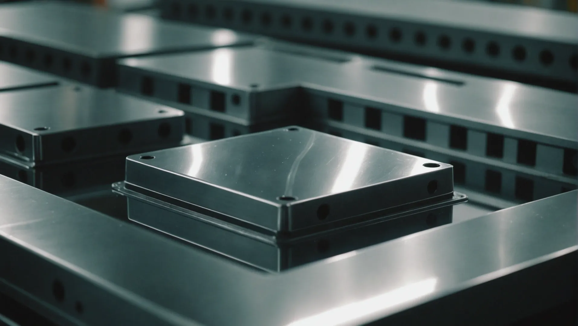 Close-up of a polished injection mold surface with high gloss