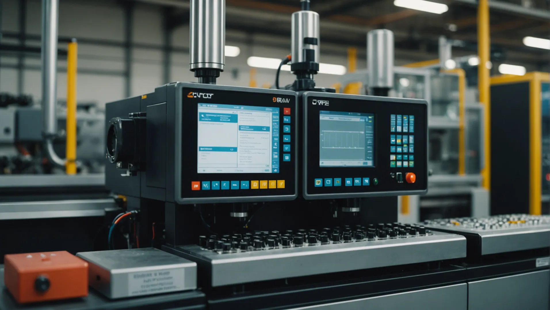 Close-up of an injection molding machine adjusting parameters for plastic fluidity