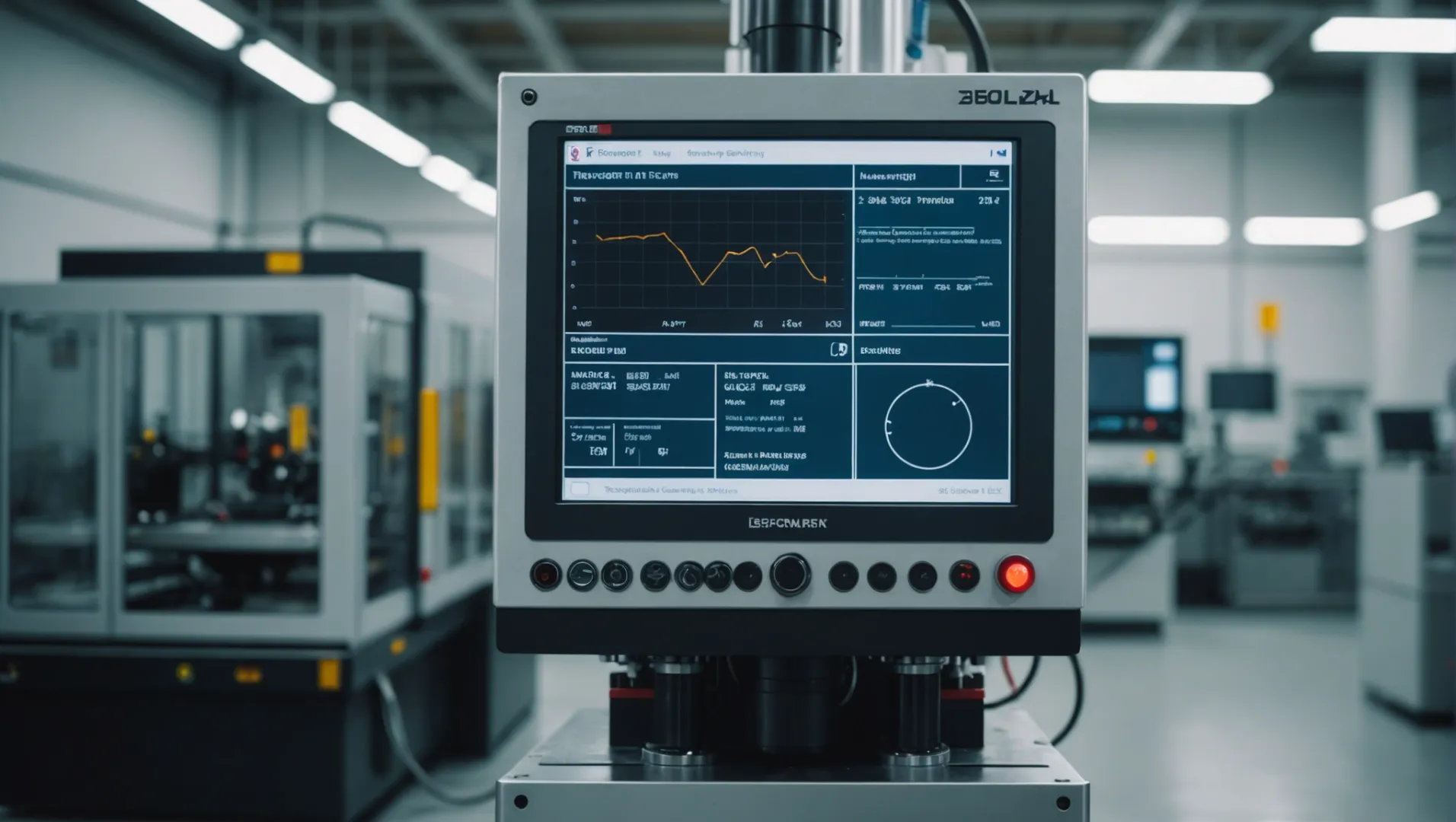 Injection molding machine with digital interface showing parameters