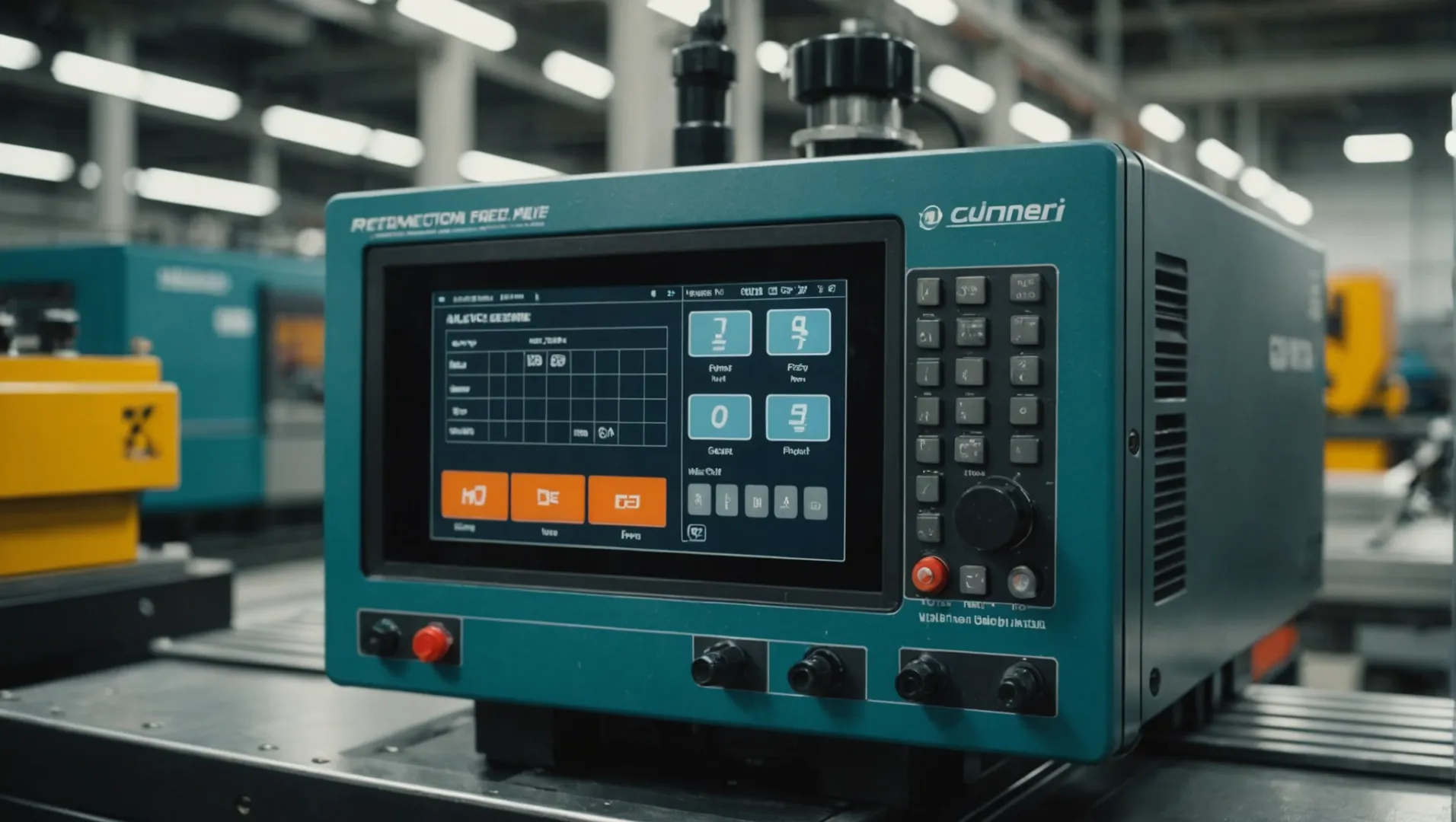 Injection molding machine with speed control settings displayed