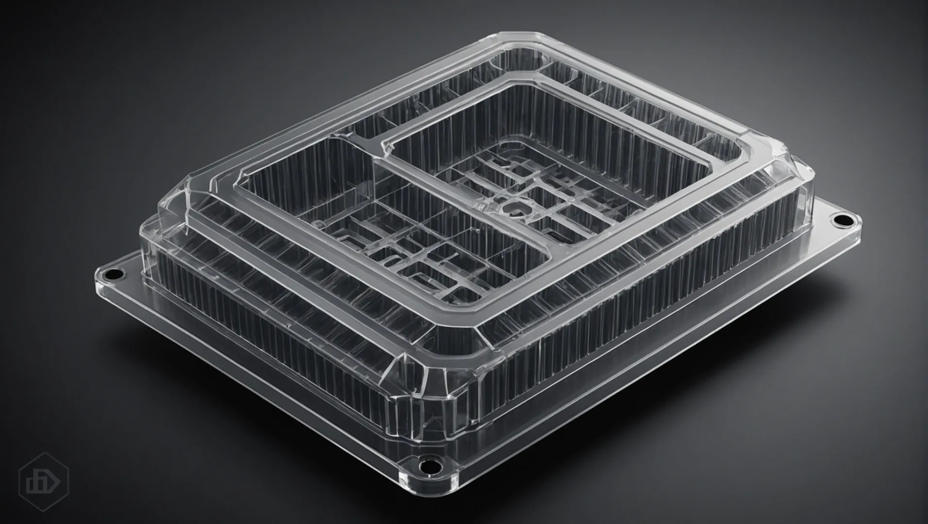 3D-rendered model of an injection molded part with highlighted wall thickness variations.