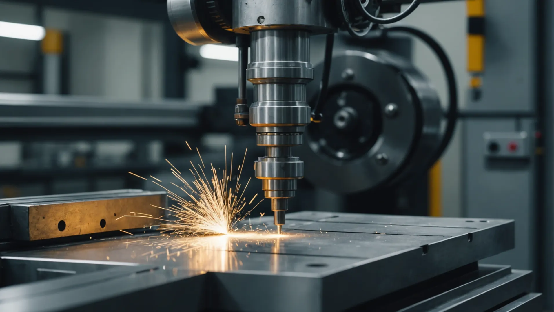 A CNC machine performing precision machining on a metal part.