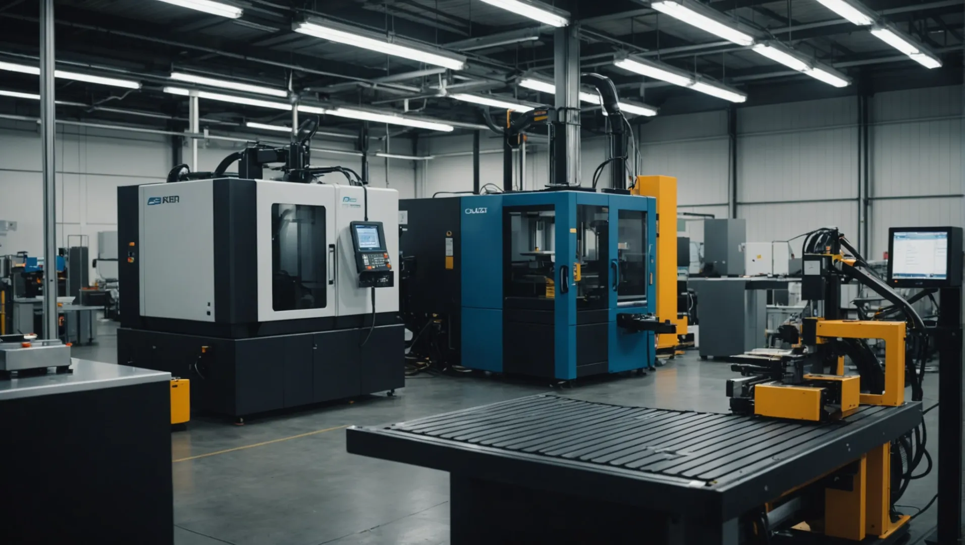 3D printing and blow molding machines in a factory setting