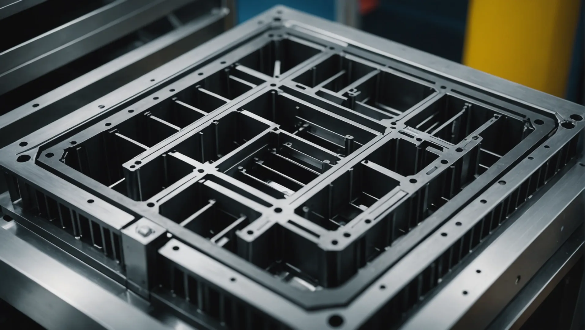 Injection mold design with highlighted gate positions and plastic flow simulation.