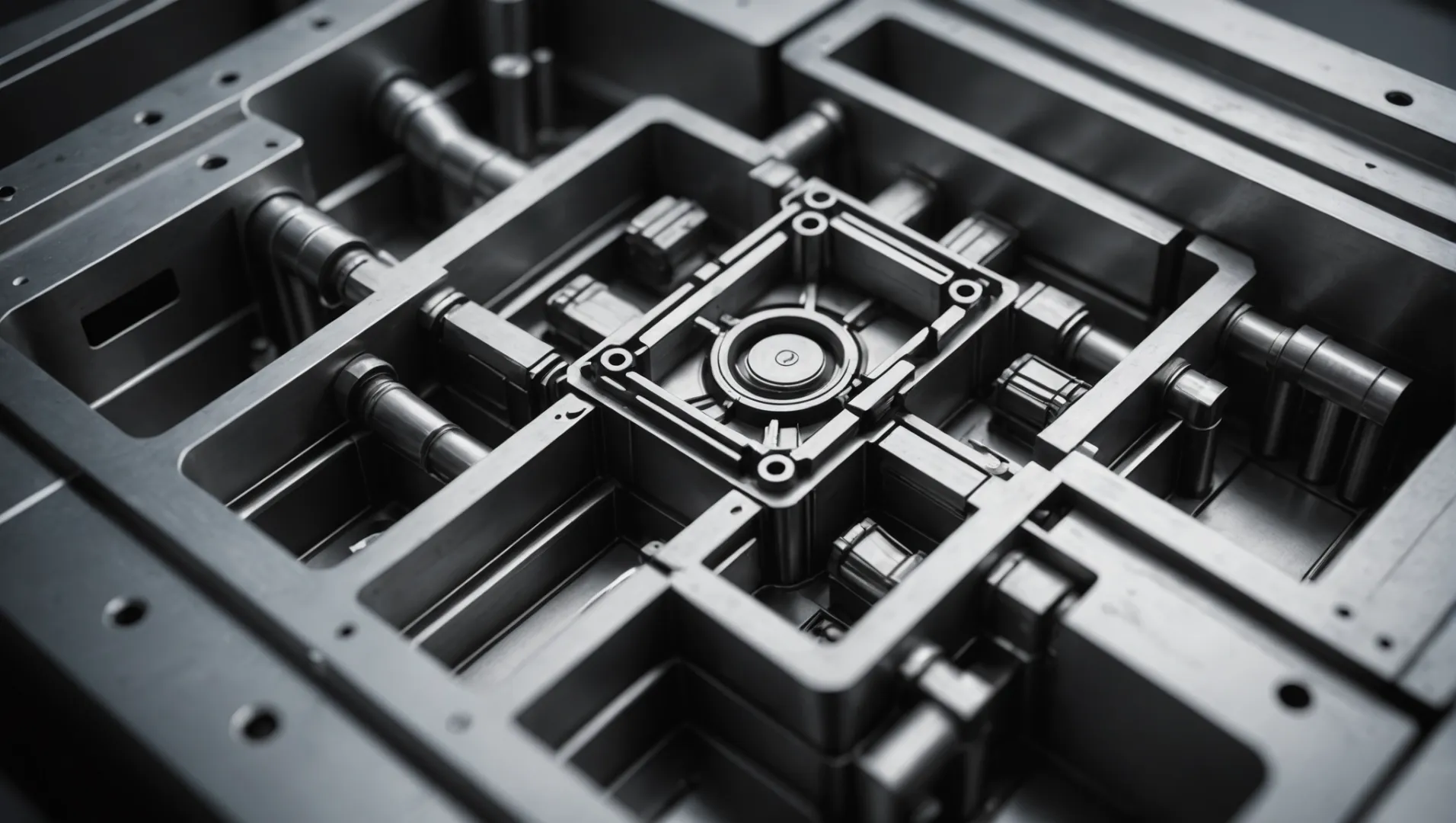 Injection mold design schematic with flow channel system