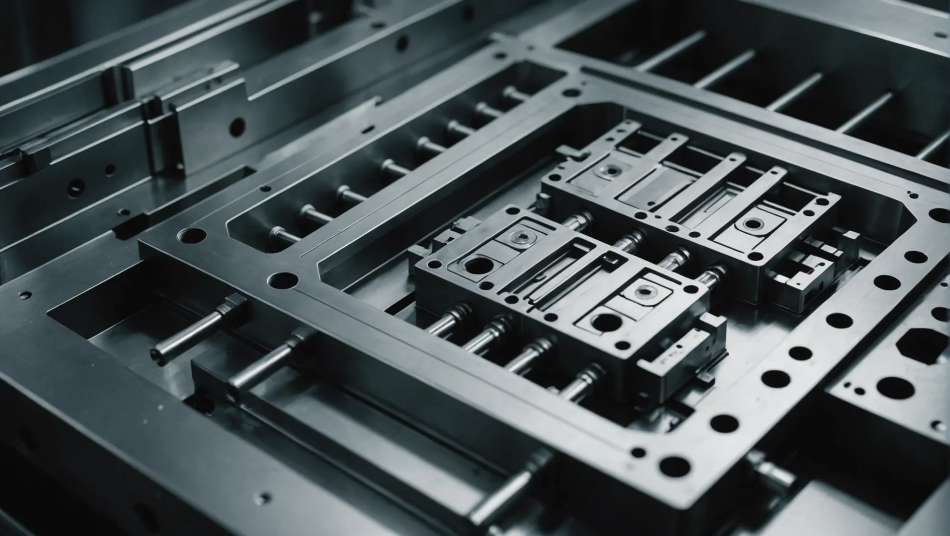 Close-up of an advanced injection mold with smooth surface and optimized cooling channels.