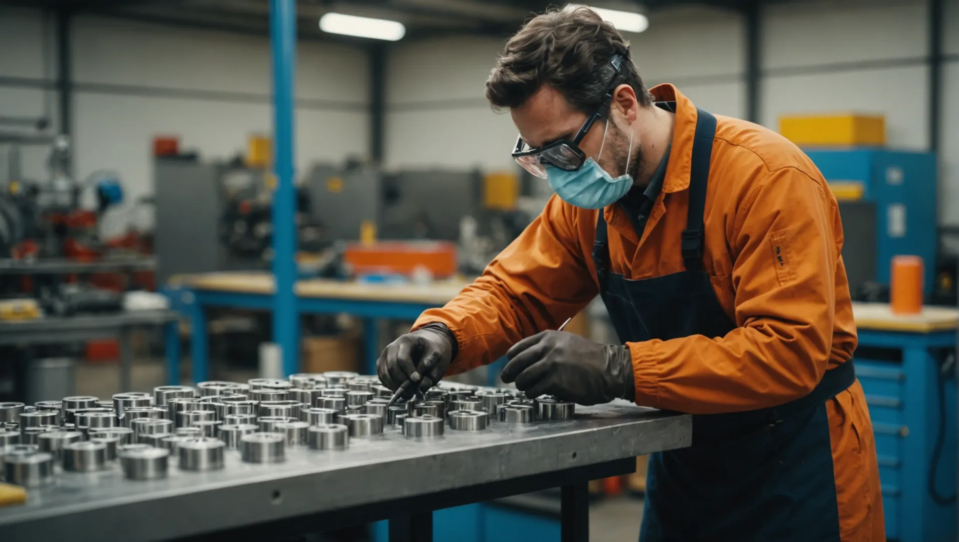 Technician polishing a mold in an industrial setting