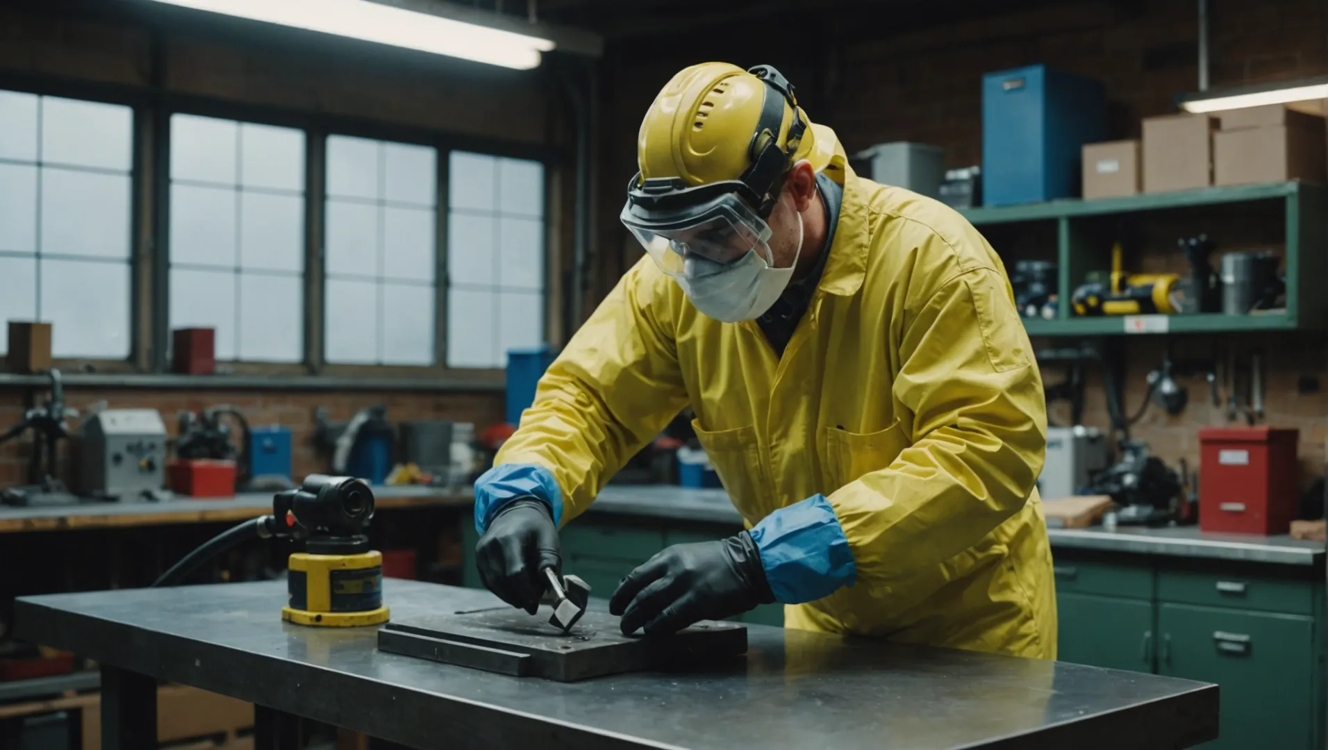 Technician wearing PPE during mold polishing