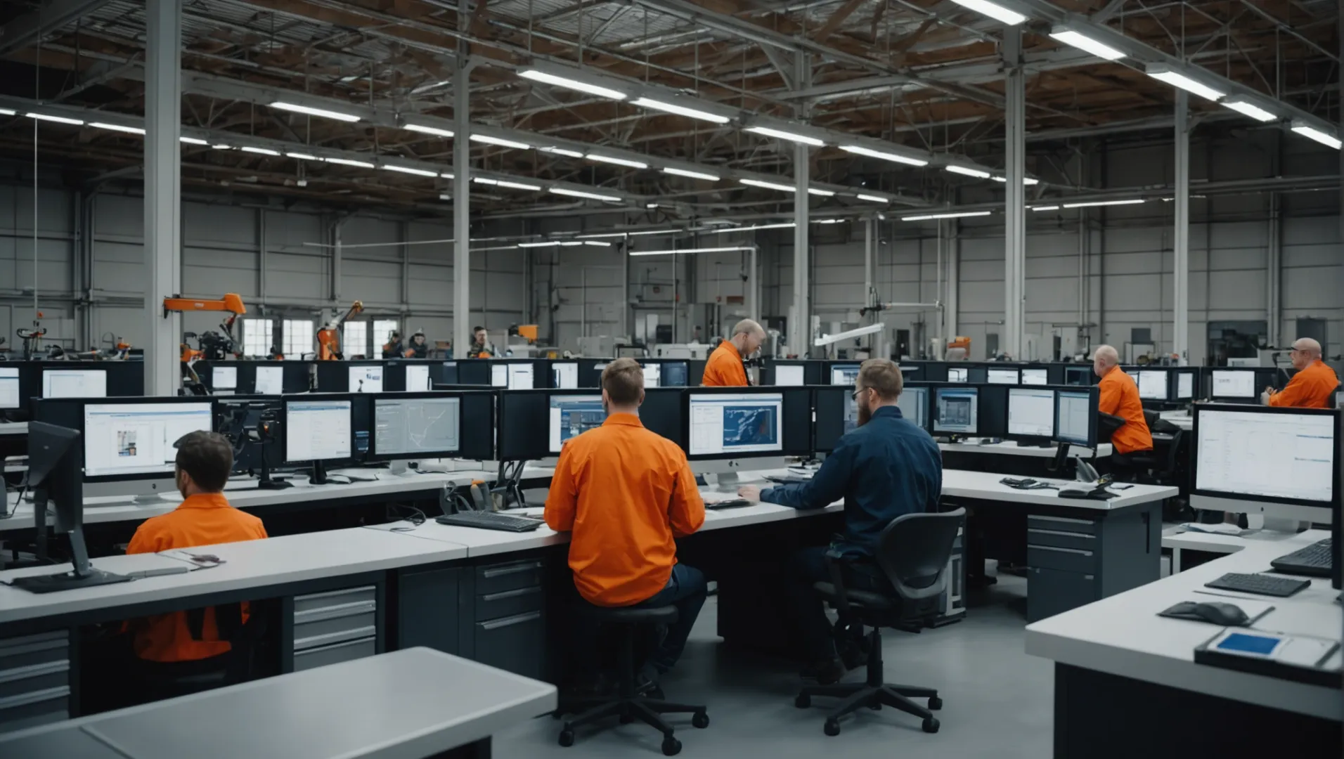 Workers efficiently preparing industrial molds in a factory setting