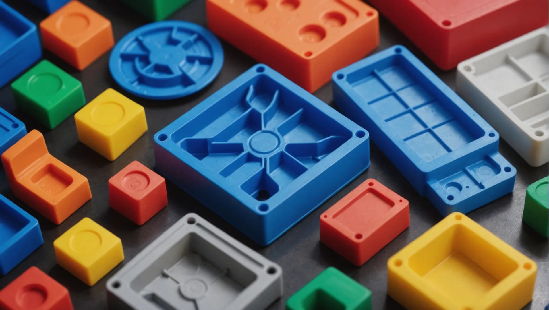 Close-up of multi-color injection molded plastic parts showing common defects.