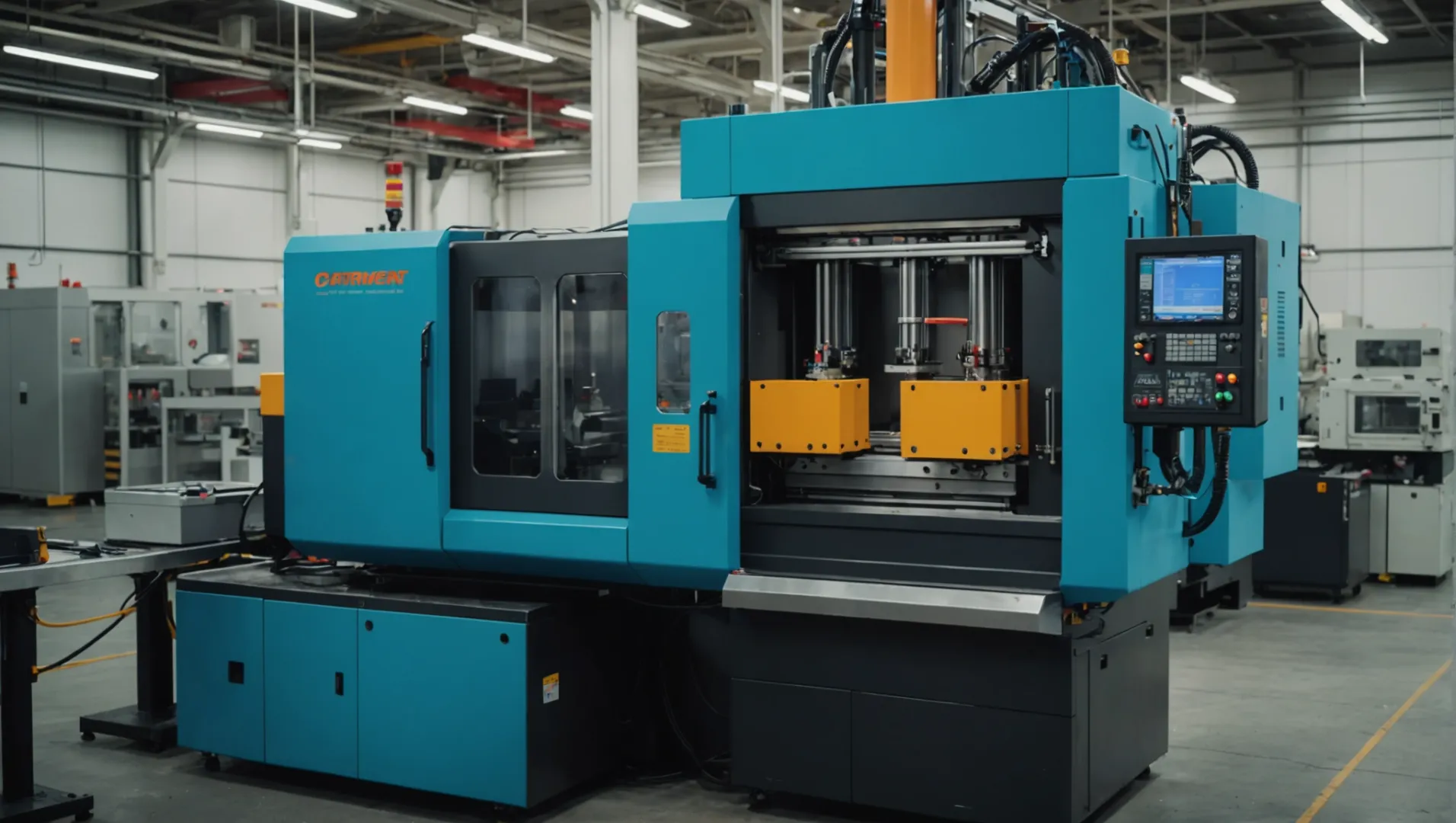 Multi-color injection molding machine in operation