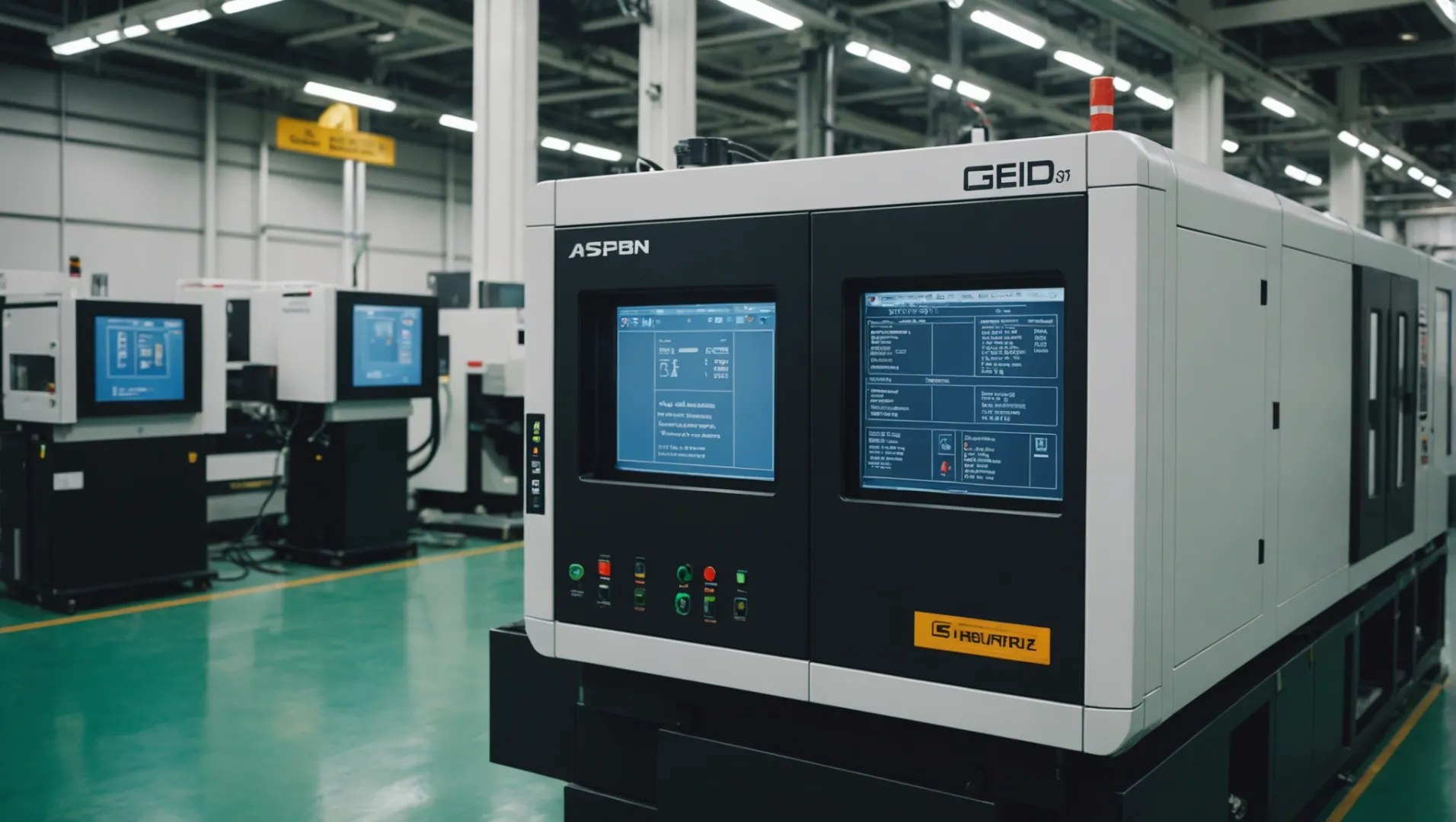 Injection molding machine with optimized parameters in a modern factory setting.