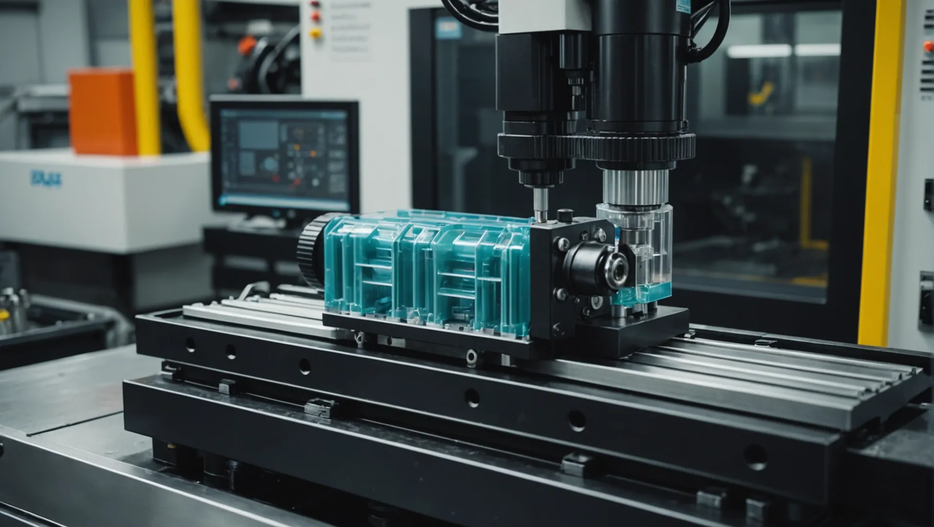 Injection molding machine with plastic parts and diagrams illustrating shrinkage and fluidity effects.