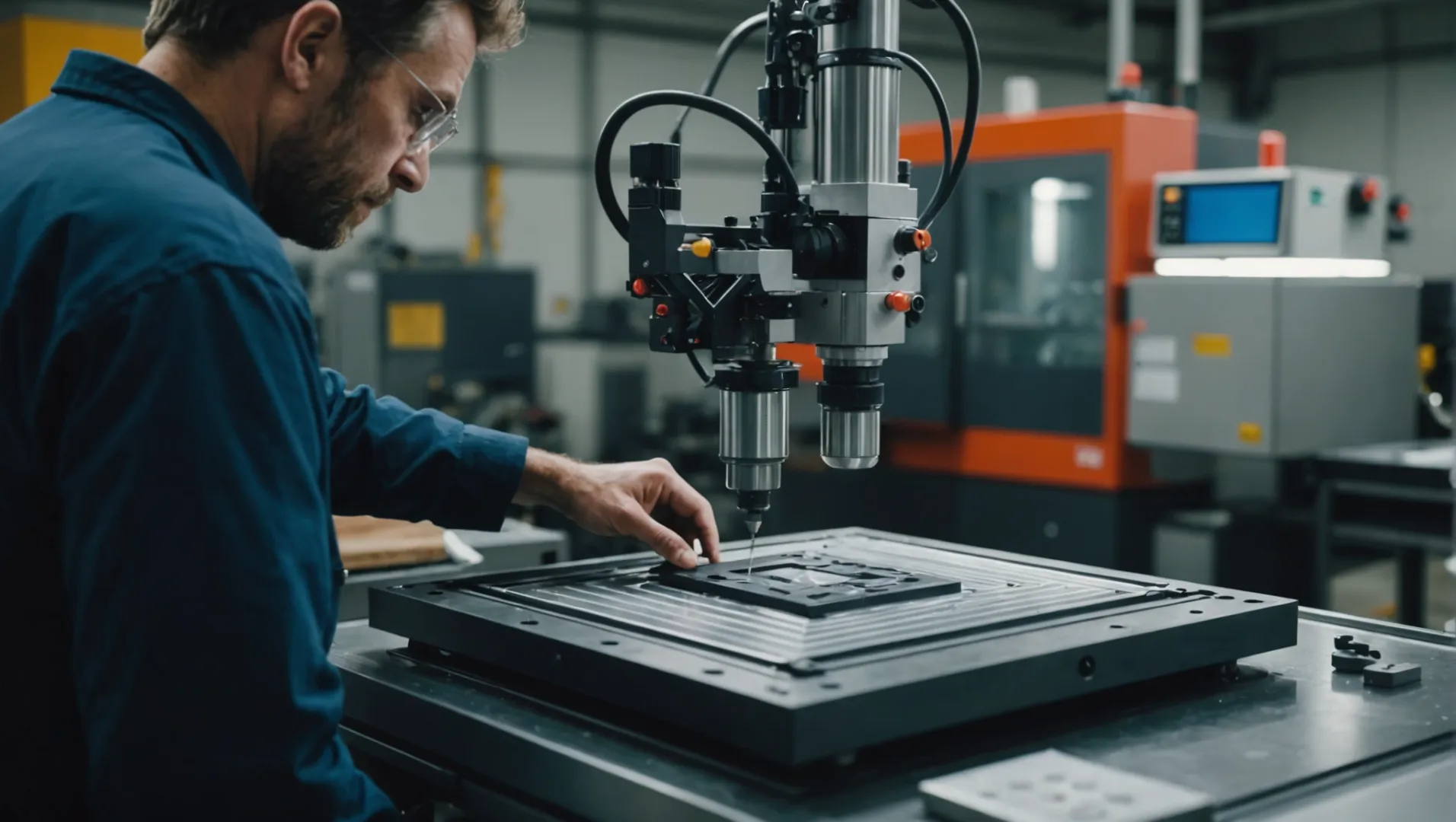 Plastic mold being created in a factory setting