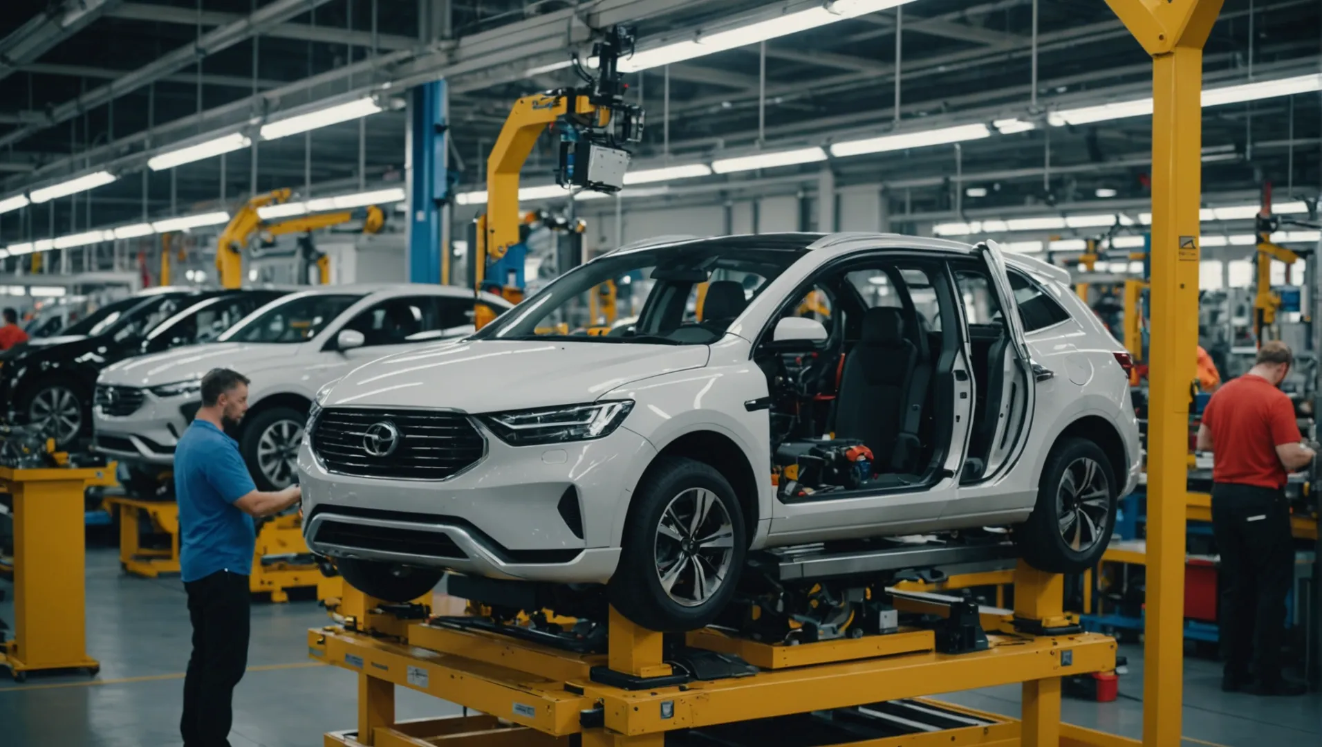 Assembly line of cars with plastic components in a factory