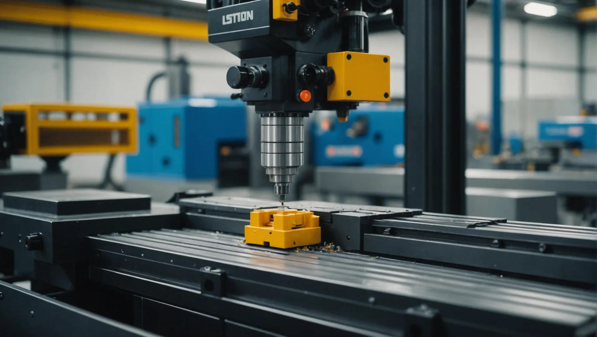 Close-up of an injection molding machine with plastic parts being demolded, showing surface details and material textures.