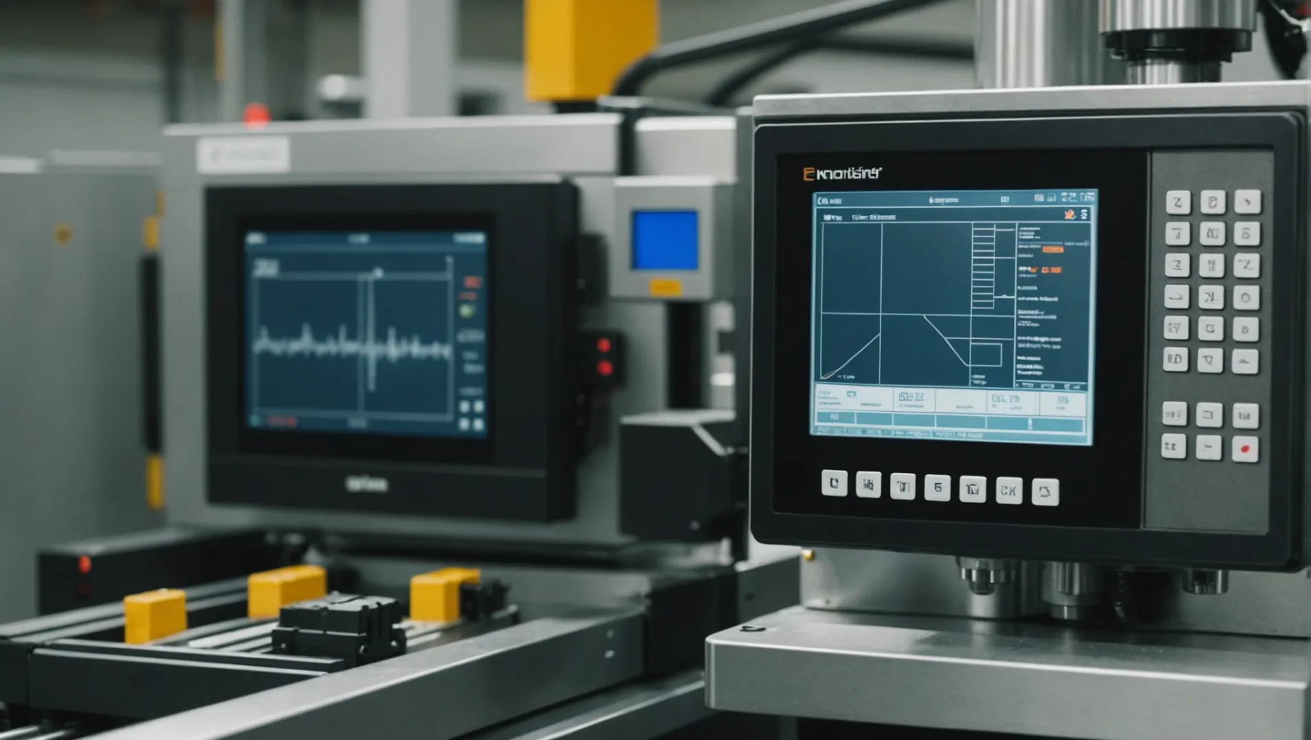 Close-up of injection molding machine showcasing precision parameters.