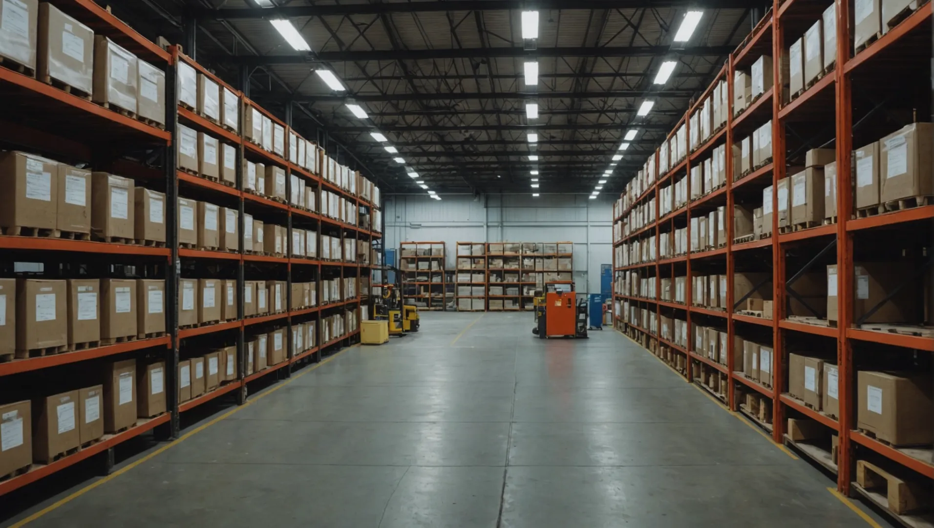 Organized storage facility with labeled raw materials on shelves